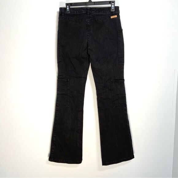 Vintage Tommy Flare Jeans Black Y2K Low Rise Denim Festival Emo Western Cargo 5 - Picture 5 of 15